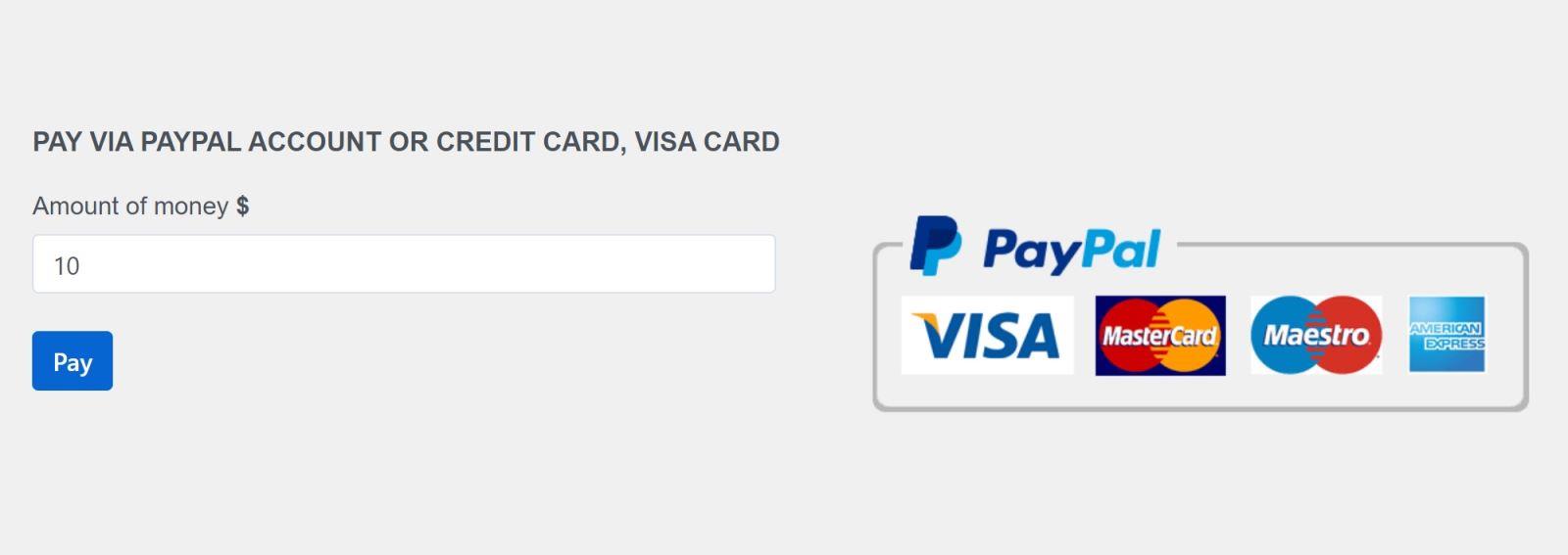 Pay via paypal account or credit card, visa card